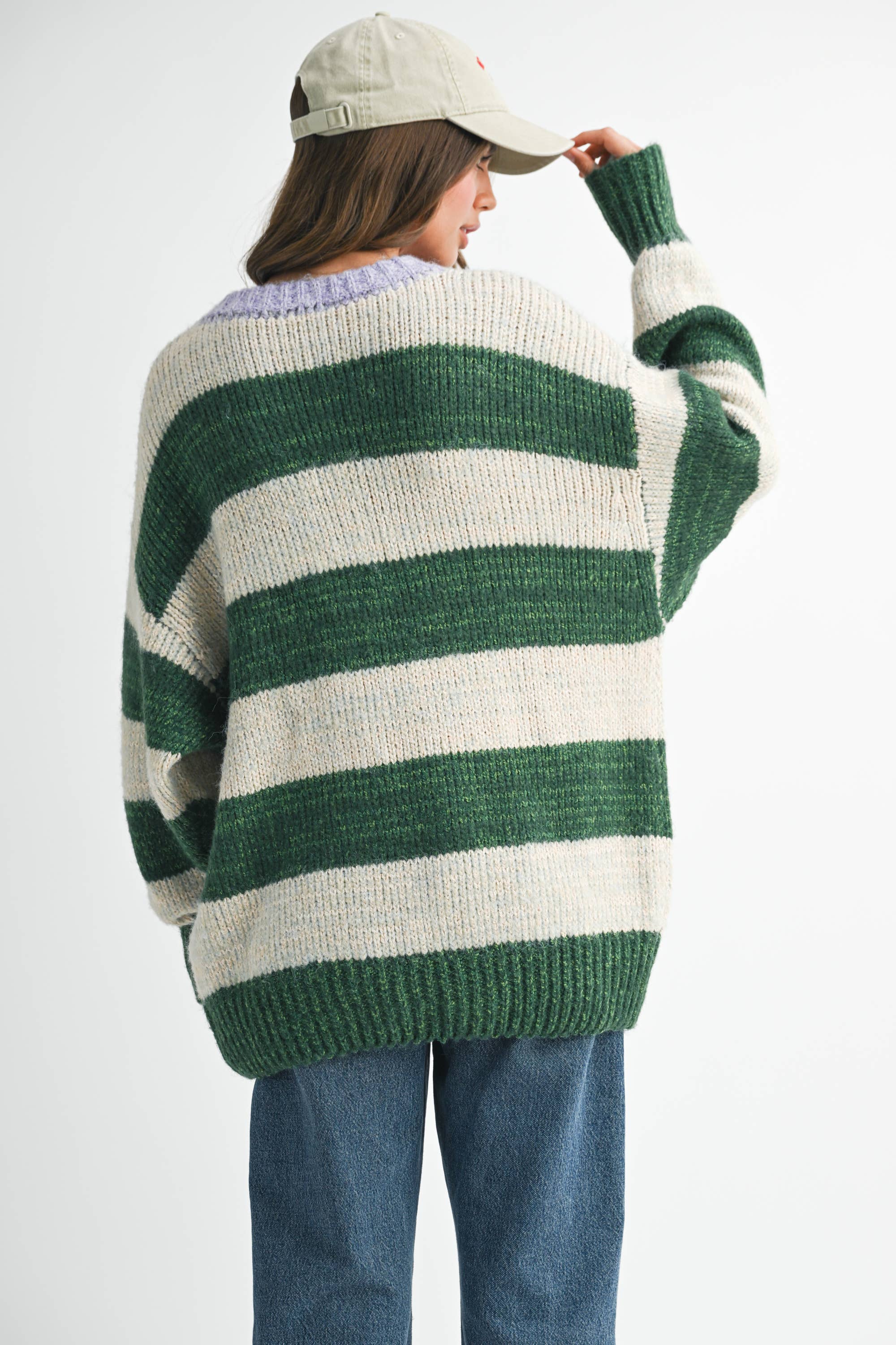 Green 3288GK Oversized Striped Sweater for wholesale on Faire14