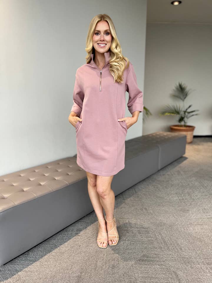 CCD7725 AIR SCUBA ZIP FRONT POCKET DRESS for wholesale by Carole Christian Clothing