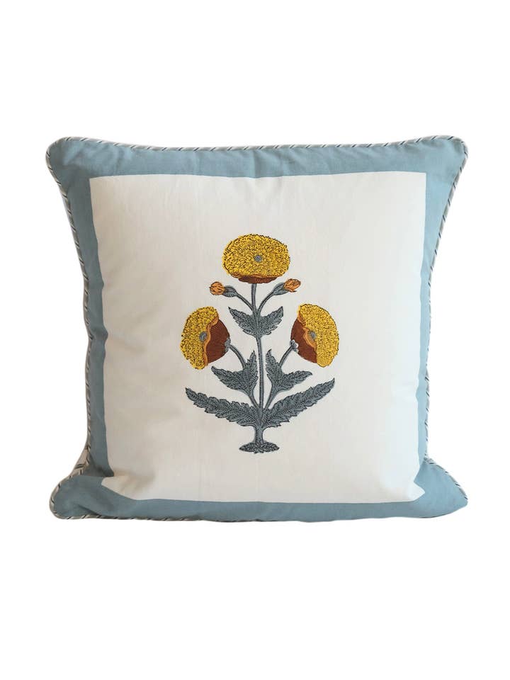 Blauwe Klaproos Blokprint Kussen voor wholesale door Inner Child