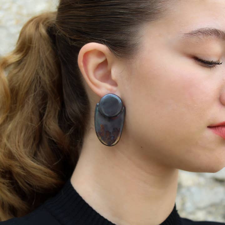 Porcelain Stud Earrings "Abstract gold" for wholesale by 5elements_handbuiltart