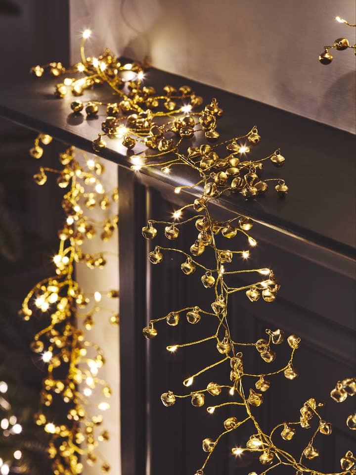 Lichterkette mit goldenen Glöckchen – Fröhliche Weihnachtsdekoration für den Großhandel von Lumina Of London CA