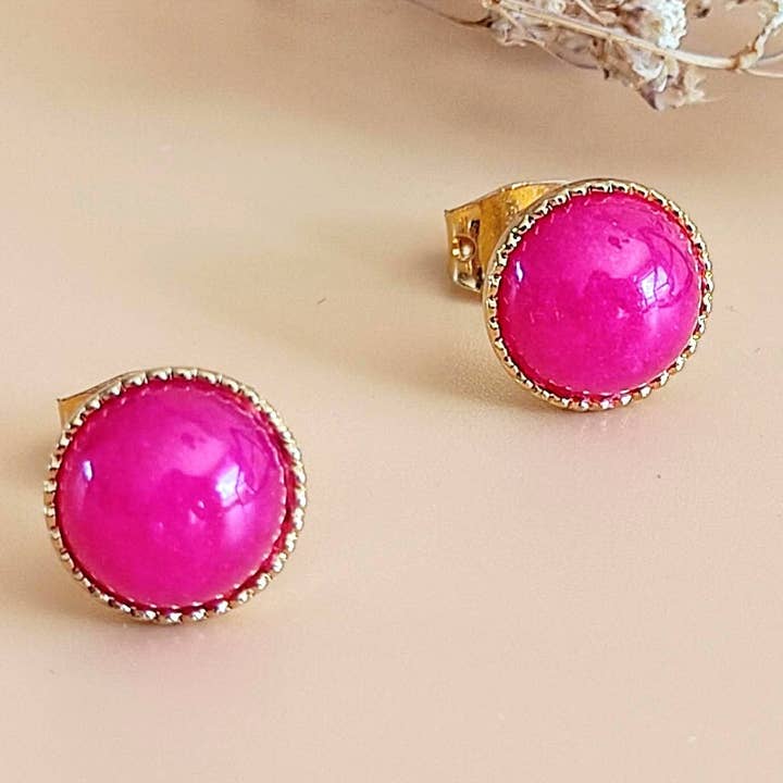 La Classique Pink Agate earrings for wholesale by Sophie Bijoux