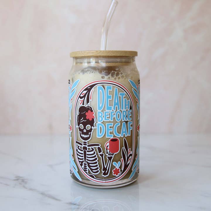 Forest Cove Home - Wholesale Drinking Glass/Cup - Death Before Decaf Color Change Can Glass