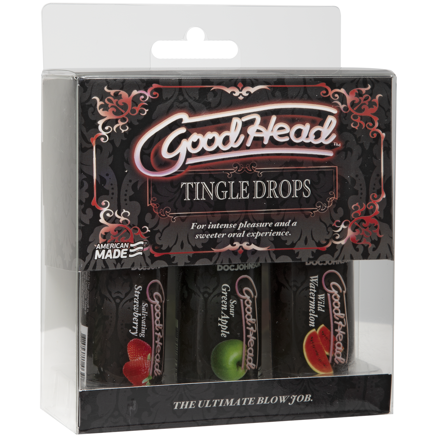 Doc Johnson - Vente Lubrifiants - Gouttes GoodHead Tingle - Pastèque, pomme, fraise0