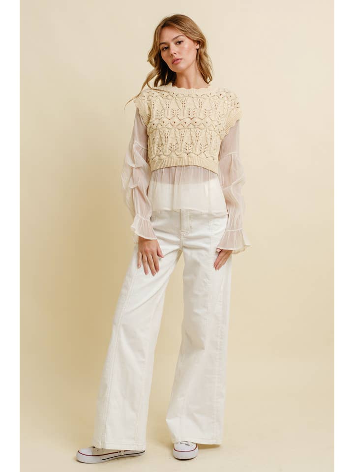 Cloud Ten - Wholesale Knit Top - Women's - CSW11746A - CROCHET LAYERED TOP4
