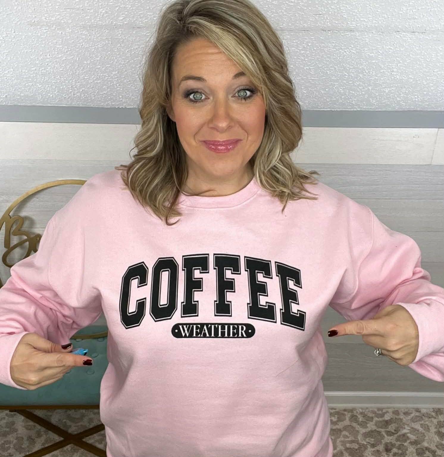 Fox and Owl Apparel-Graphic Tee's - Wholesale Graphic Sweatshirt - Women's - Coffee Weather Pink Spring Graphic Sweatshirt Free Ship1