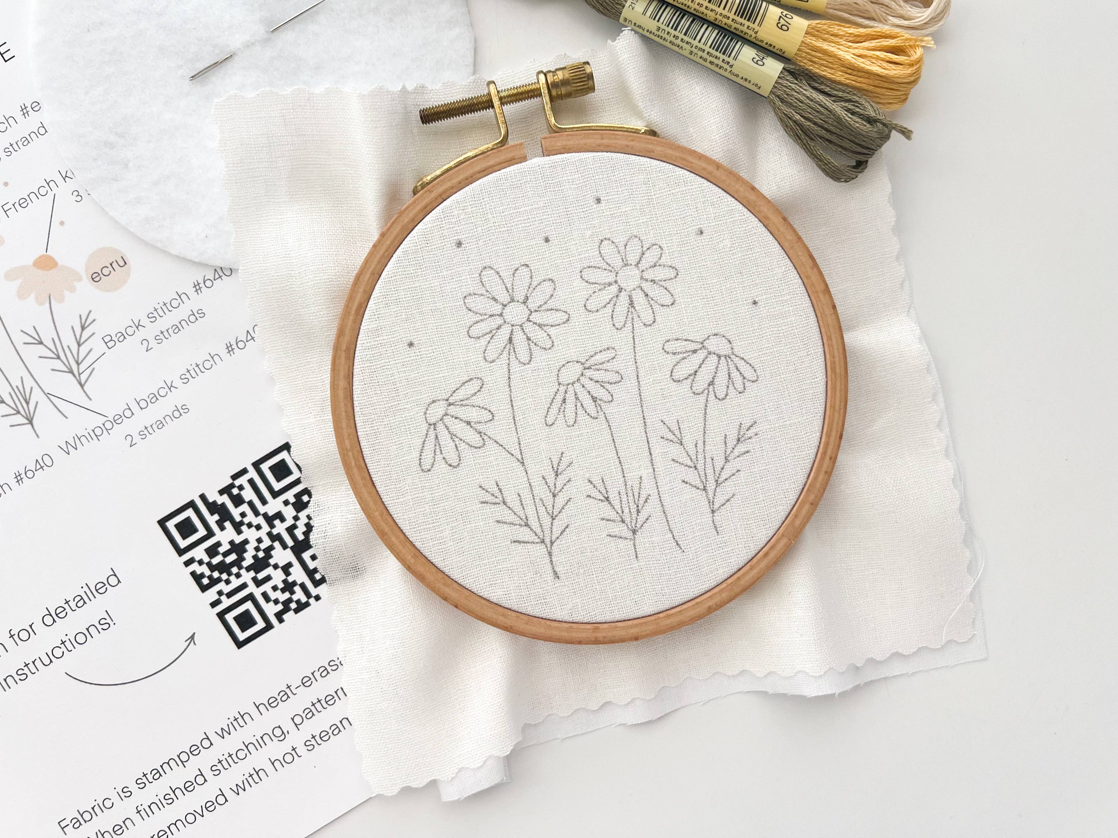 Matryoshka Doll Shop - Wholesale Embroidery/Cross Stitch Supplies - Daisies Embroidery Kit, 4” beginner embroidery craft kit3