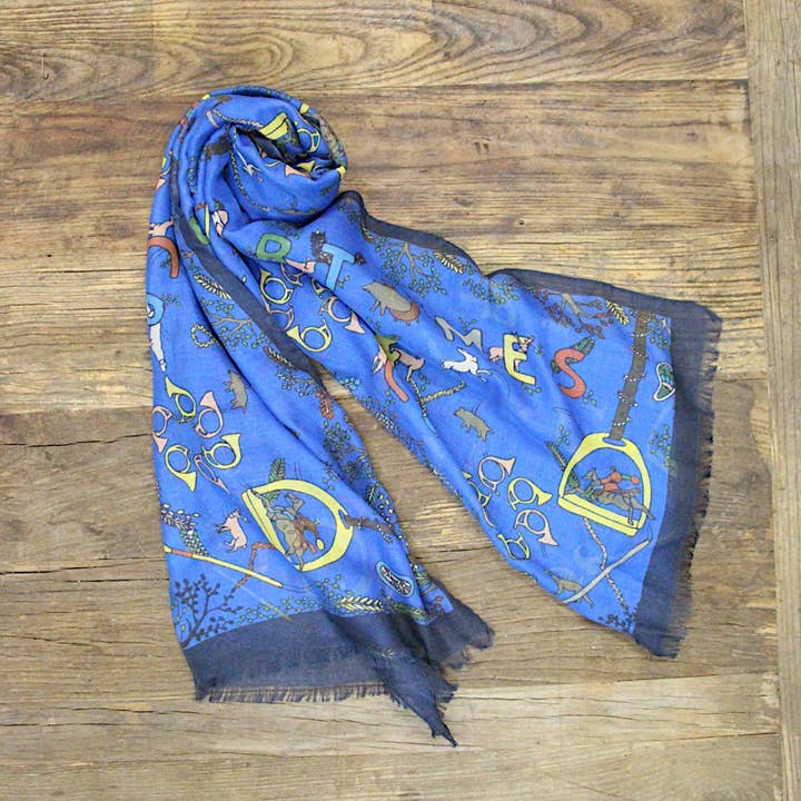 Echarpe Tourdesoi Classic Imaginarium Hunting bleu roi pour la vente par Artumès & Co