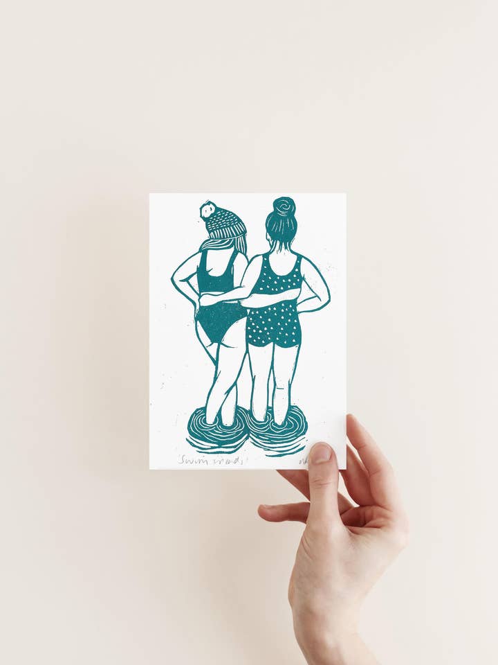 Swim Friends risotryck, simning, vild simning, systrar, för wholesale av Prints by the Bay