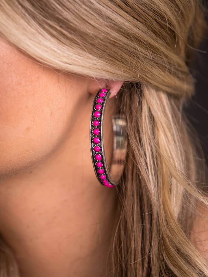 Burnished Silver and Pink Hoop Earring for wholesale by West & Co.