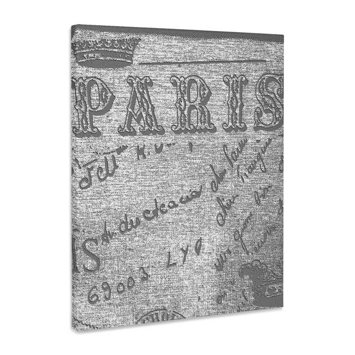 3dRose, Testo Parigi in Bianco e Nero, Tela Avvolgente di Grado Museale per la vendita all'ingrosso da parte di 3dRose