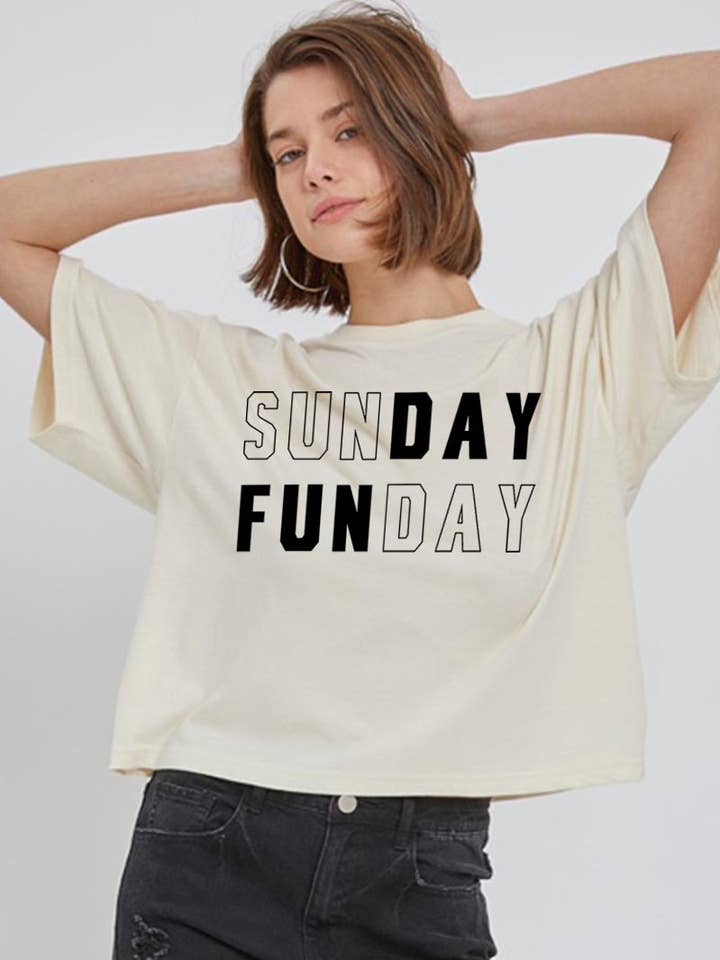 COLORBEAR - Wholesale T-Shirt (Graphic) - Women's - Sunday Funday Graphic Relaxed Crop Top6