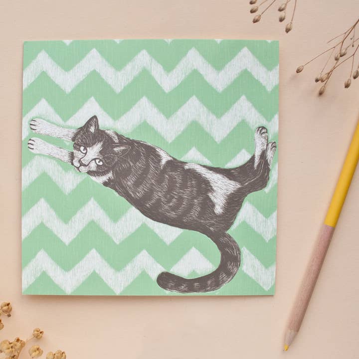 Postcard Cat on Green Carpet in Square Format for wholesale by Katja Rub