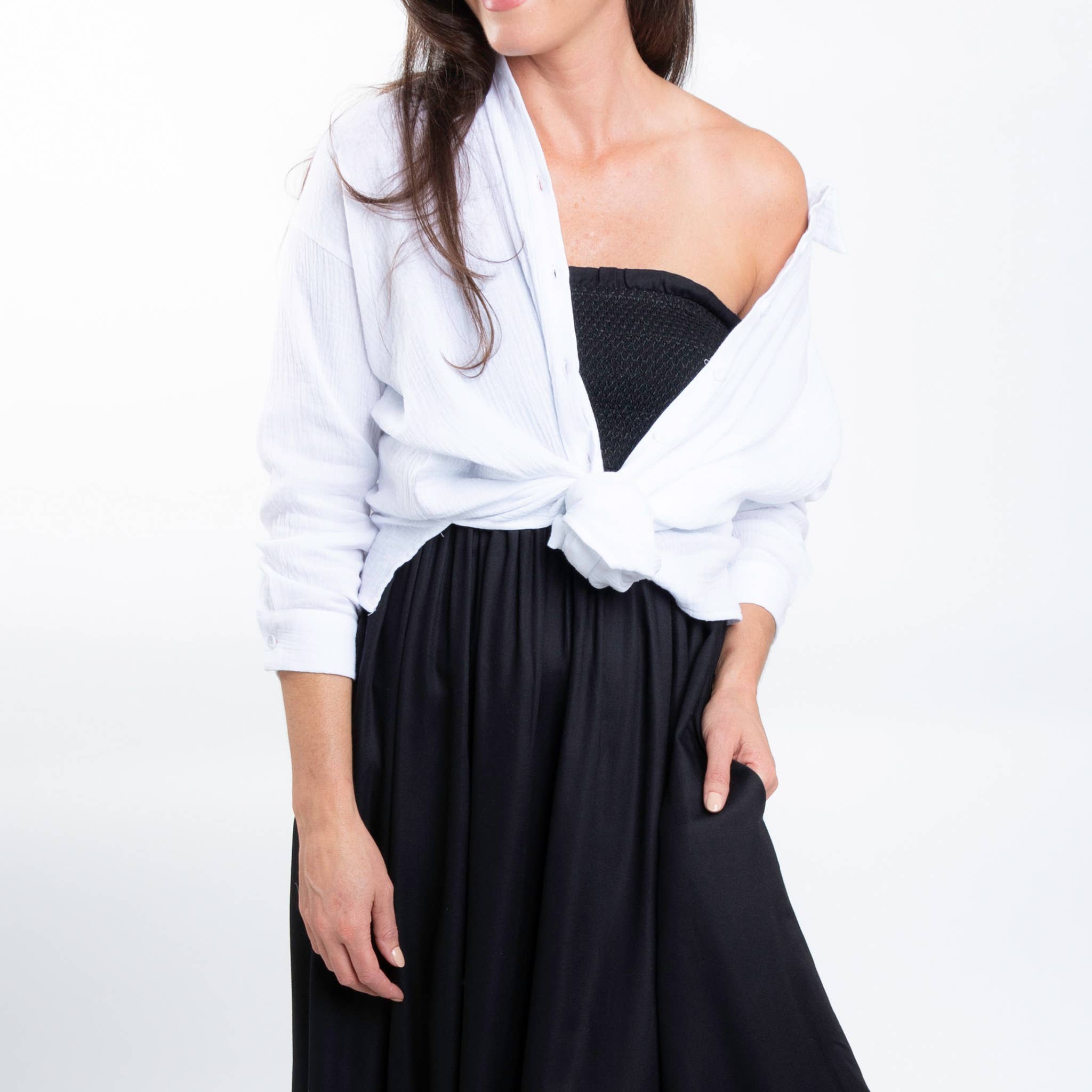 Elsie & Zoey - Wholesale Button Down Shirt - Women's - Button Up Top Aaliyah Gauze Long Sleeve3