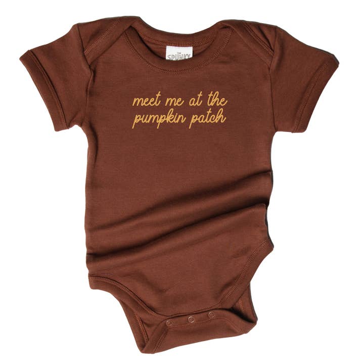 Meet Me Pumpkin Patch Script Fall Halloween Baby Kids Shirt for wholesale by Spunky Stork