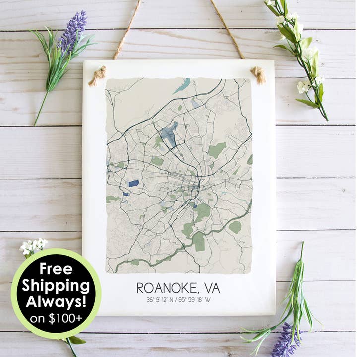 Roanoke Virginia Map Wall Tile - Ceramic Tile Wall Art for wholesale by Sparks House Co.