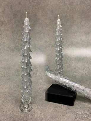White Silver glitter Tree Taper- Box of 6 for wholesale by Biedermann & Sons