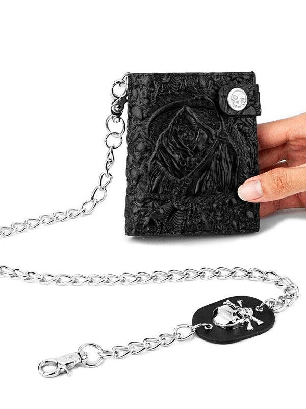 Tourtiwi - Vendita all'ingrosso Portafogli - Donna - Portafoglio a catena antifurto con teschio punk del Tristo Mietitore0