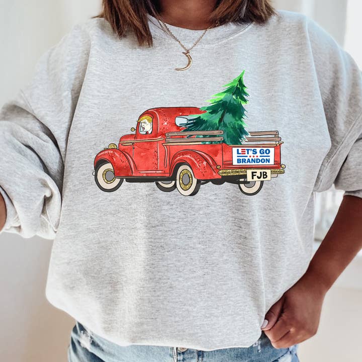 Lets go Brandon Christmas Truck Crewneck Anti Biden Fuck Bid för wholesale av Rising Tide Vintage