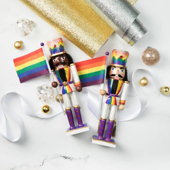 Nutcracker Ballet Gifts - Wholesale Holiday Nutcracker - 12” Pride Nutcracker Soldier with Rainbow Flag