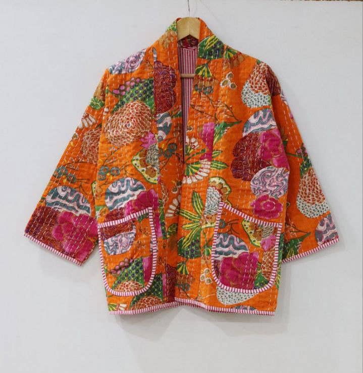 bhavnas boutique - Wholesale Jacket - Women's - Fruit Print Kantha Robe Kantha Jacket Handmade Kantha Coat0