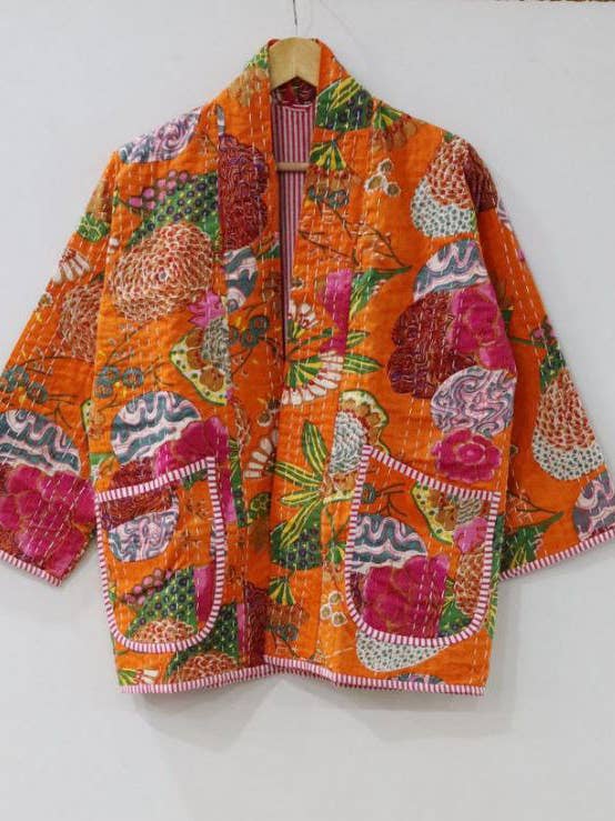 bhavnas boutique - Wholesale Jacket - Women's - Fruit Print Kantha Robe Kantha Jacket Handmade Kantha Coat0