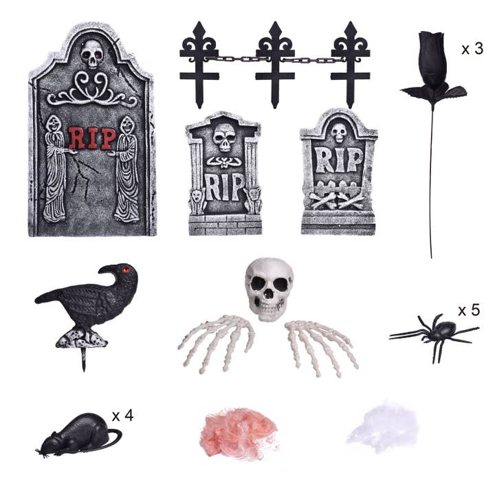 Fun Little Toys – Großhandel Gartendeko/-schmuck – 26-teiliges Halloween-Grabsteine- und Zubehör-Set