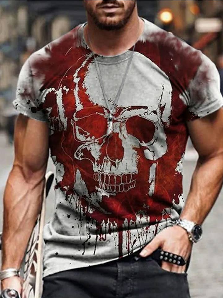 grijs  Skull T-shirt met korte mouwen voor heren - Stoer ontwerp voor groothandel op Faire