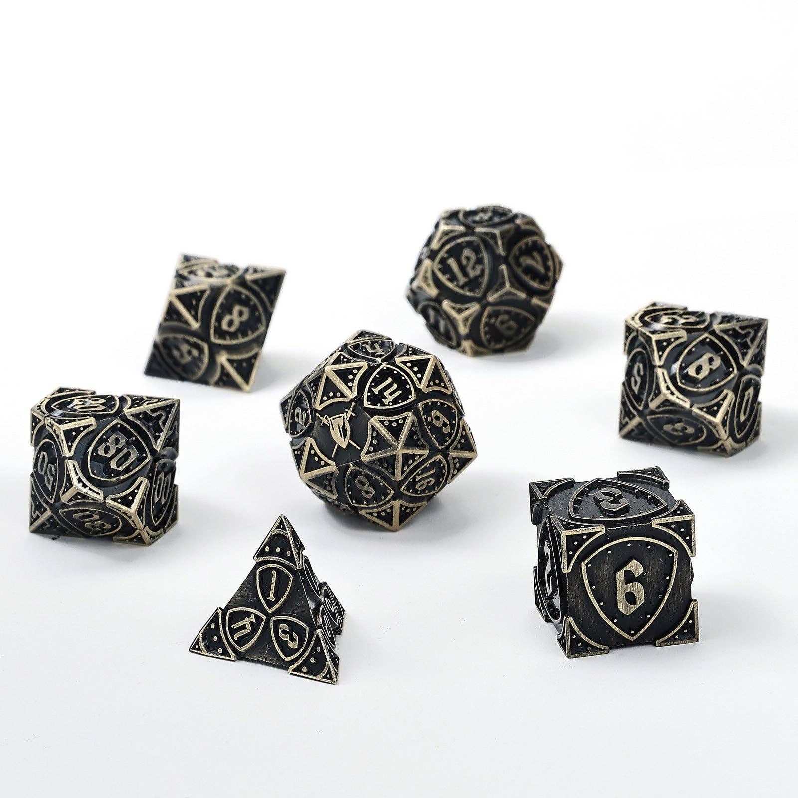 Hymgho Premium Dice - Vente Dé - Ensemble de dés RPG classe combattant en métal massif - Bronze ancien2
