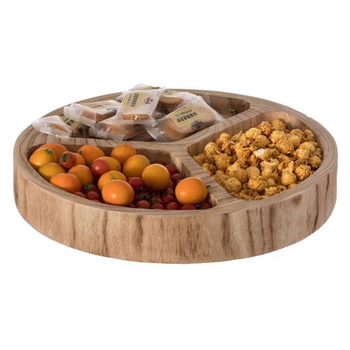 Quickway Imports - Wholesale Serving Tray - 3 Sectional Round Snack Tray for Dining Table and Kitchen