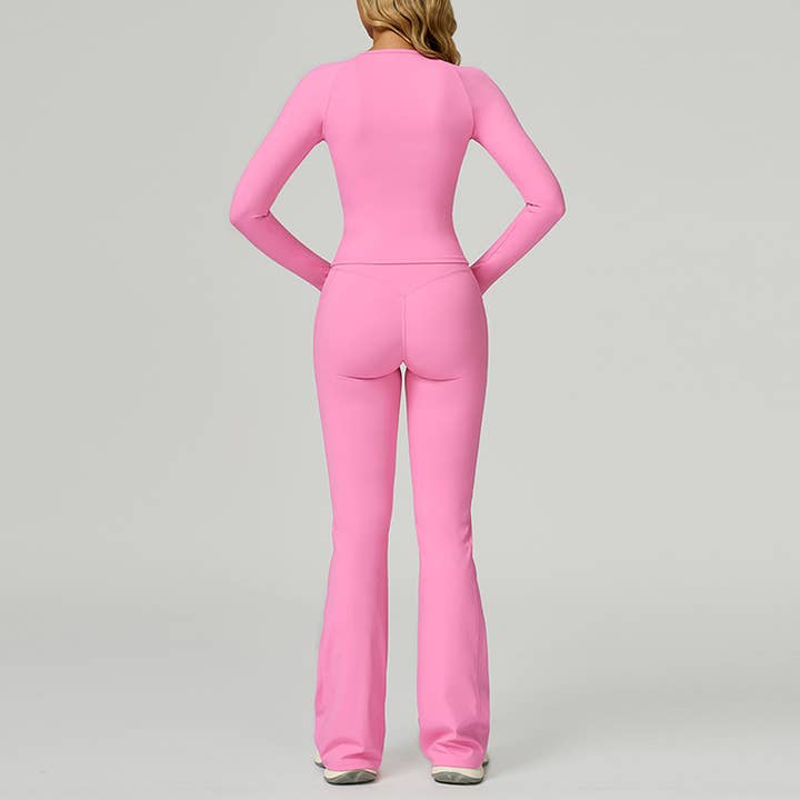 WONDERXFANS - Wholesale Activewear Set - Women's - Long sleeve Sports top + Flared Leg pants 2-piece set2
