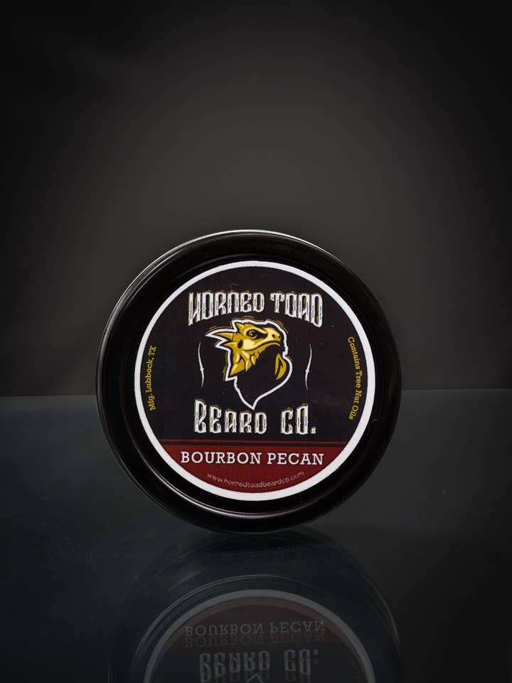 Bourbon Pecan Beard Balm for wholesale by Horned Toad Beard Co.