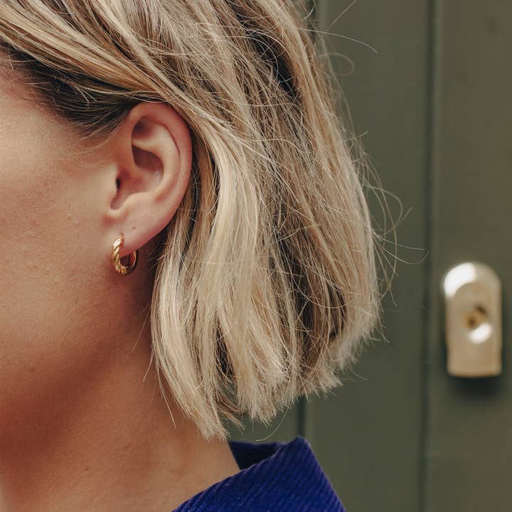 Nordic Muse - Wholesale Huggie Earrings - Gold Mini Twist Leverback Huggie Hoop Earrings, Waterproof3