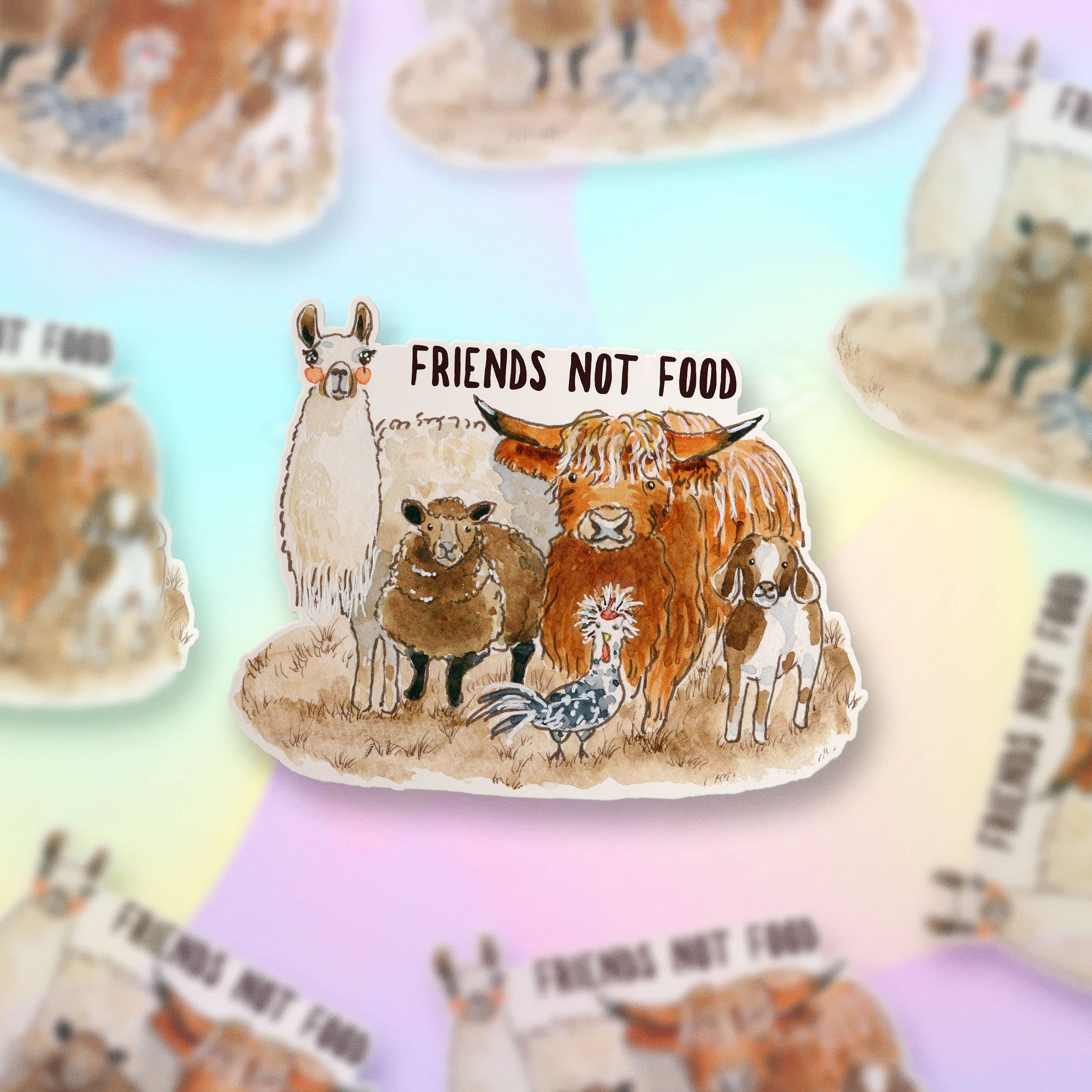 Liyana Studio – Engroshandel Klistermærke – Venner Ikke Mad - Vegansk Vegetarisk Vinyl klistermærker3