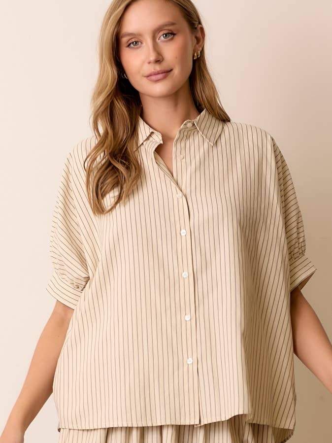 STRIPE BUTTON UP SHIRT for wholesale by Polagram by Wellmade USA