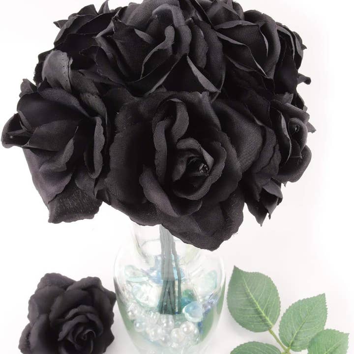 Larksilk - Wholesale Artificial Flowers - Black Silk Rose Picks | 100 Pack - 8In X 3In.5