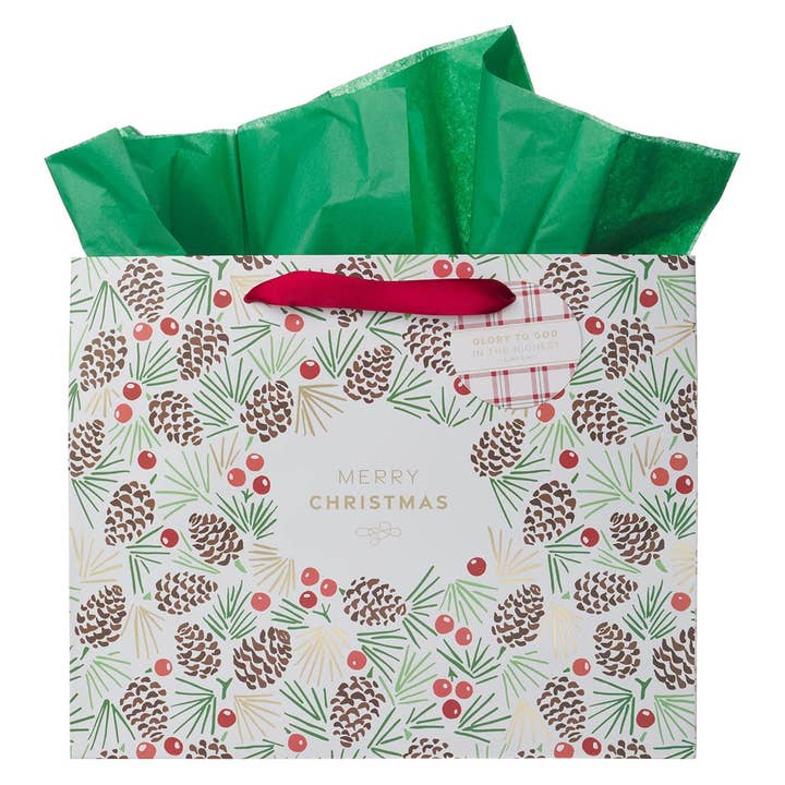 Sac Cadeau LG Paysage Joyeux Noël Carreaux Luc 2:14 pour la vente par Christian Art Gifts