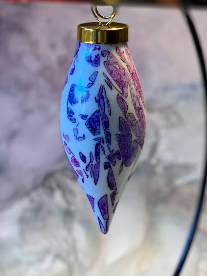 Hand Painted Teardrop Ornament- Broken Glass Deep Purple for wholesale by Held.