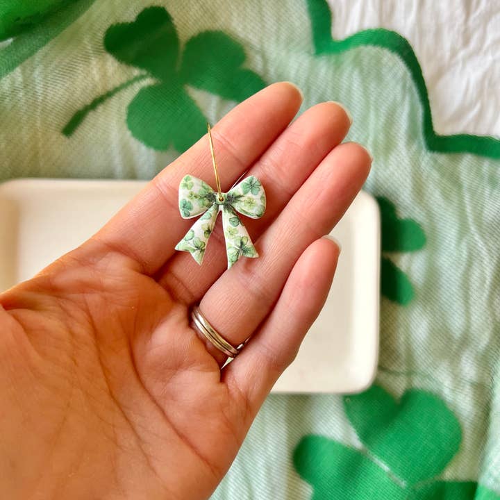 SeizeTheClayJewelry – wholesale Dangle earrings – Clover Bow Earrings, Shamrock Bow Earrings, Lucky Bow2