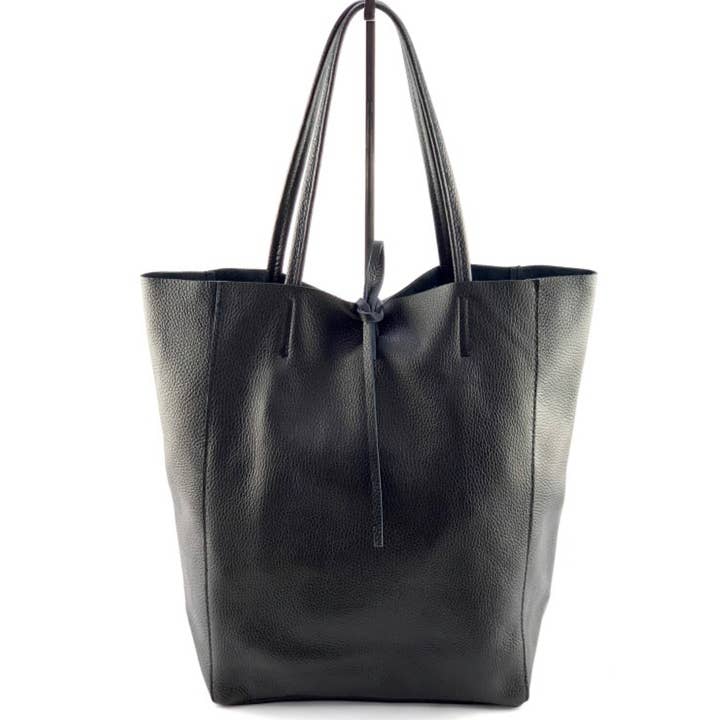 JIJOU CAPRI - Wholesale Tote Bag - Women's - D28 Italian Basic Black Leather Tote Bag JIJOU CAPRI