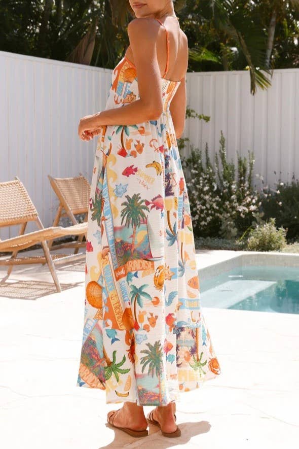 orange 2025 Delphine Tropical Islands print flare large swing dress for wholesale on Faire3