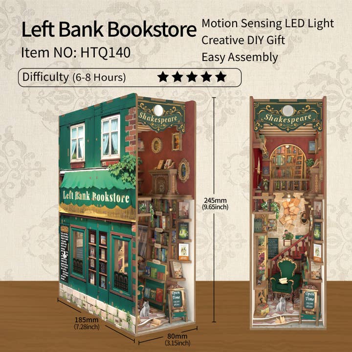 Hands Craft Intl - Wholesale Puzzle - Kids - DIY Book Nook Kit: Left Bank Bookstore2