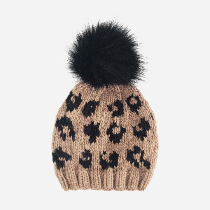 Cheetah Hat, Latte/Black | Hand Knit Kids & Baby for wholesale by The Blueberry Hill