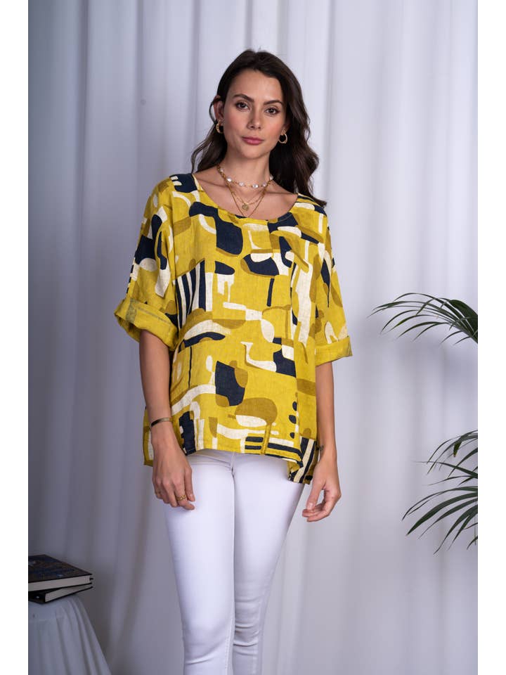 ORNELLA PARIS - Wholesale Blouse - Women's - Printed linen top LEL-T3811L