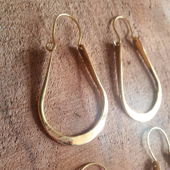 Boho Long Drop Golden Hoop Earrings / Flat Hoops / Ethnic Boho Classic XL Bohemian Chic Gypsy Spiral Hippie Tribal Hiphop style for wholesale by Kaali Boutique