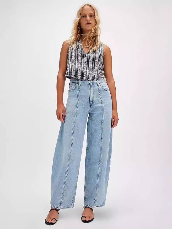 Dipped Shop - Wholesale Jeans - Women's - High Waist Denim Pant Washed Loose Jeans DPP3016