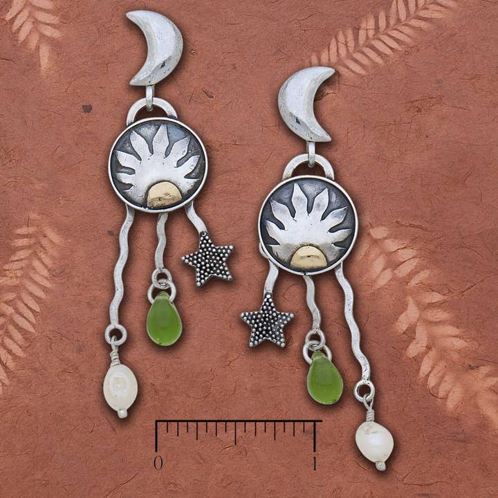 Tidepool - Venta al por mayor Pendientes colgantes - Pendientes Sun Post con gotas de cristal de peridoto y perlas Biwa