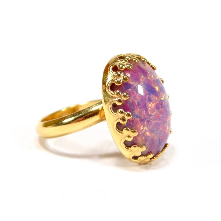 SoHo Schmuckmanufaktur - Wholesale Cocktail/Statement Ring - Feueropal Gold Rot Verstellbarer Ring mit Glasstein1