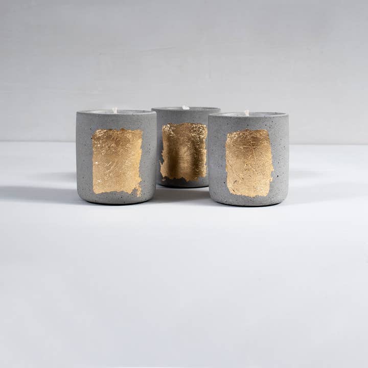 ZOA concept - Wholesale Jar/Filled Candle - Gold & grey handcrafted concrete candle | Medio