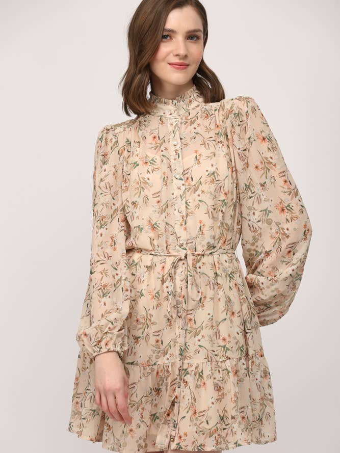 LUREX THREAD EMB CHIFFON BUTTON FRONT DRESS FD32128 for wholesale by FATE